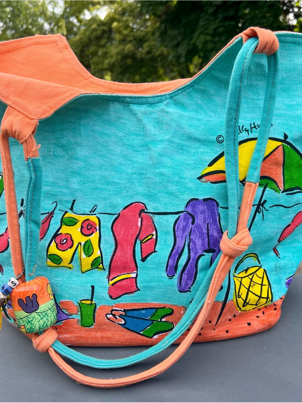 vintage Sally Huss Sun 'N' Sand canvas beach tote bag